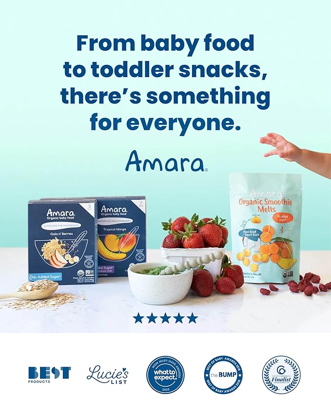 Amara Smoothie Melts - Mighty Sweet Greens - Baby Snacks Made With Fruits and Vegetables - Healthy Toddler Snacks For Your Kids Lunch Box - Organic Plant Based Yogurt Melts - 6 Resealable Bags