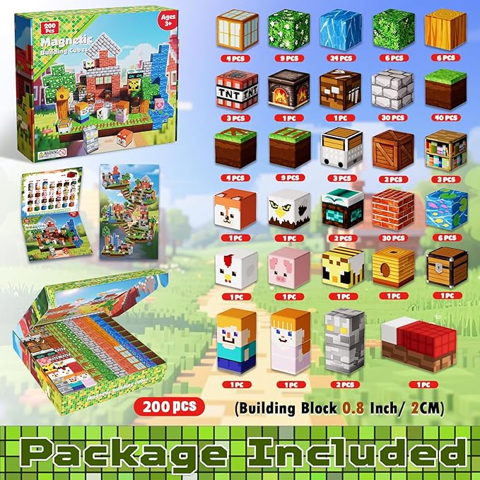 200PCS Magnetic Blocks - Forest Magnetic Building Blocks, Stacking Magnets for Kids, Strong Magnets, Sensory Toy for STEM Learning Toys for Kids 3+ Boys and Girls Christmas Birthday Creative Gifts