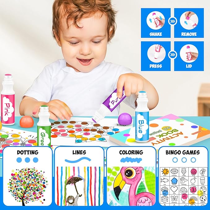 Soucolor 96-Pack Washable Dot Markers for Kids & Toddlers | 8 Vibrant Colors | Non-Toxic Bingo Daubers | Preschool Arts & Crafts, Classroom Supplies | Paint Dabbers for Endless Creative Fun