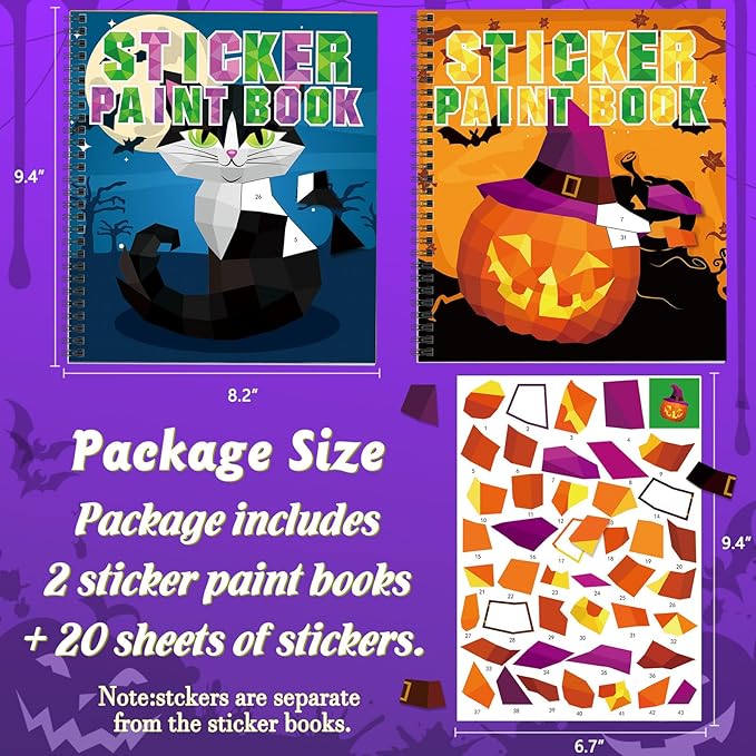 Omgouue 2PCS Halloween Crafts for Kids Ages 4-8 Sticker Paint Books Includes Pumpkins Spiders Tombstones and More Designs Gift Party Create 20 Pictures Sticker Sheets are Separate