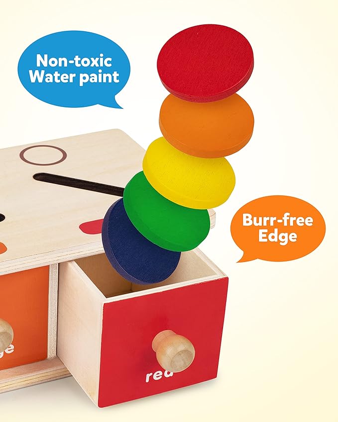 Coogam Montessori Toys Wooden Color Shape Sorting Box Game Geometric Matching Blocks Early Learning Educational Toy Gift for 3 4 5 Year-Old Baby Toddlers