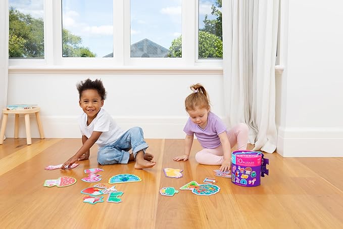 Crocodile Creek Let’s Begin Puzzle - Ten 2-Piece Beginner Puzzles for Ages 2 and Up - Heavy-Duty Storage Canister with Handle - Colorful Unicorns Design - Each Puzzle is 6" L x 4" H Finished