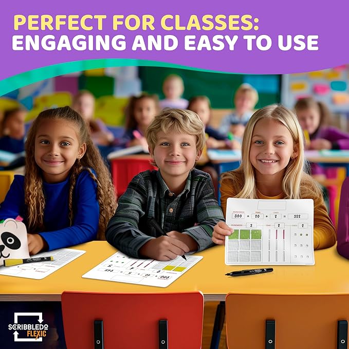 SCRIBBLEDO Base Ten Blocks 9”x12” Small White Board Dry Erase Sheets Math Manipulatives Place Value Number Blocks Math Supplies Teacher Students Classroom Pack of 10 Sheets