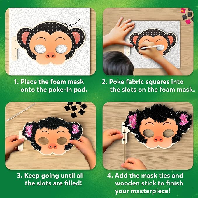 Skillmatics Poke-in Art - Halloween Animal Masks, Mess-Free Fun for Kids, DIY Wood Craft Kits, Creative Halloween Activity, Gifts for Girls & Boys Ages 4, 5, 6, 7, 8, 9