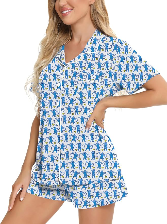 SWOMOG Womens Button Down Pajamas Set Short Sleeve Sleepwear Bride Soft Pj Lounge Sets XS-3XL