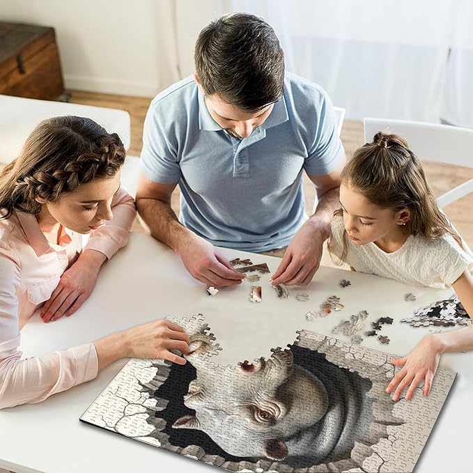 Hippo Thickened Wooden Jigsaw Puzzle Adults Fun 500 Piece 3D Animal Education Game Decoration Stress Relief Toy Toy Intellectual Game Relaxation and Intelligence 500pcs (52x38cm)
