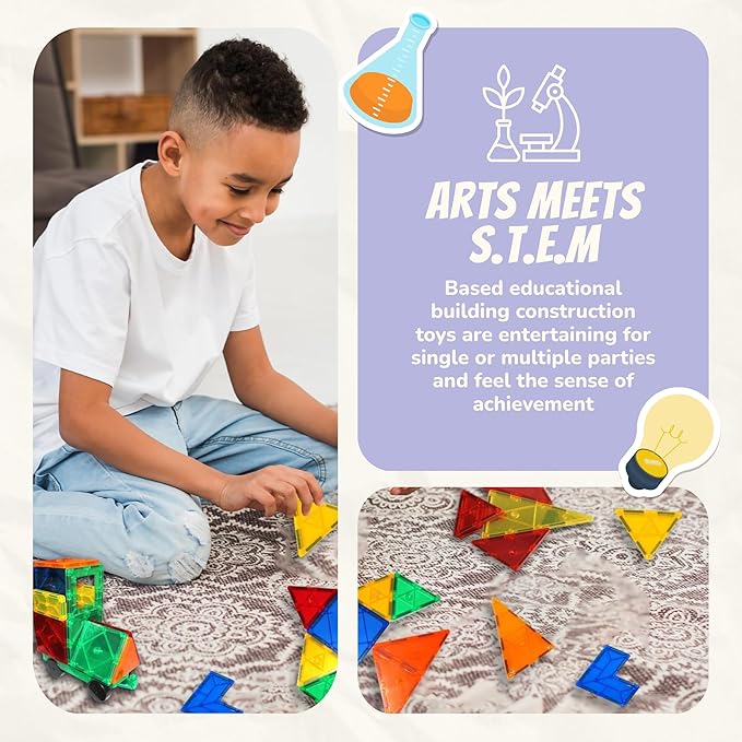Mystical Fire Magnetic Tiles Set- 100 Pcs Montessori Inspired 3D Sensory Building Blocks for Kids- Leonardo Learning Magnetic Tiles Set STEM Approved Educational Magnet Construction Toys