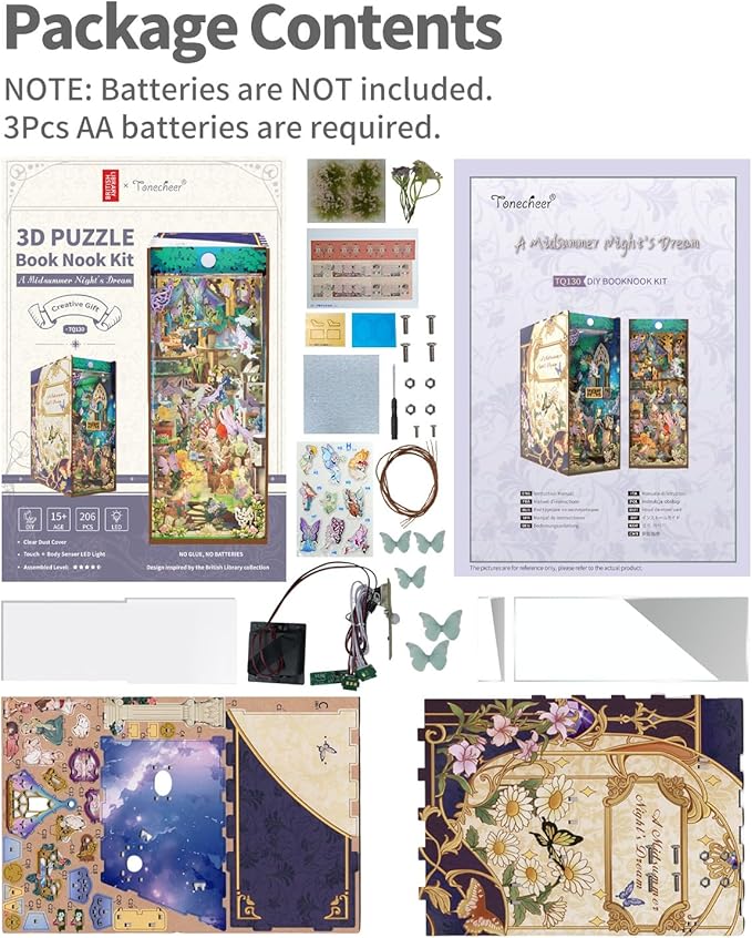 Tonecheer x British Library DIY Book Nook Kit,Shakespeare 3D Wooden Puzzle for Adults,Miniature House Booknook Bookshelf Insert Decor with LED Lights Unique Gifts (A Midsummer Night's Dream)