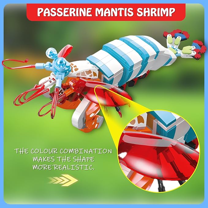 429PCS Micro Brick Ocean Animal Mantis Shrimp Toys Building Sets,Animals Botanical Collection Blocks Model for Adult Toys,Home Decor and Office Art Creative Gift,for Teens Ages 6+ Kids