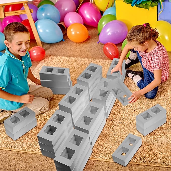 Zhanmai 50 Pack Foam Bricks Building Blocks for Kids Foam Cinder Blocks Large Fake Bricks Toy for Stacking and Construction 8 x 4 x 2.4 Inches(Square)