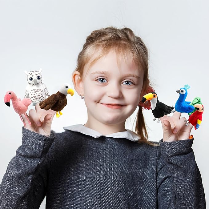 6pcs Bird Finger Puppets Set, Cute Animal Puppet for Role-Playing Mini Hand Puppets Suitable for Kids,Bird Animal Puppets for Storytelling, Realistic Finger Puppet for Toddlers