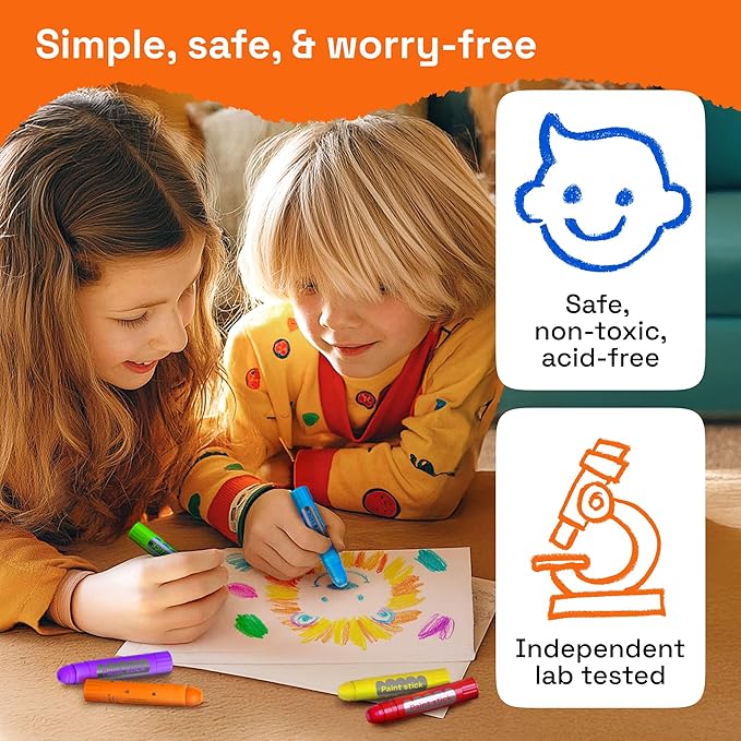 ARTISTRO 100% Washable Tempera Paint Sticks for Kids - 6 Non-toxic Paint Markers for Kids - Color Sticks with Twist Design
