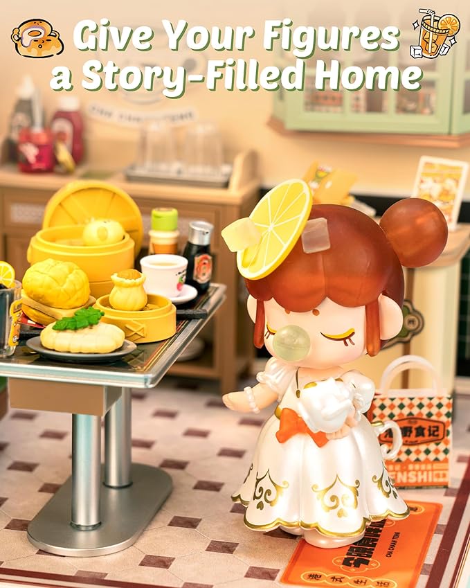 Rolife Super Creator Series, DIY Mini Hong Kong Bites Cafe Dollhouse House Kit, Bulid Scenary for Action Collectible Figures, Creative Gifts for Women Adults