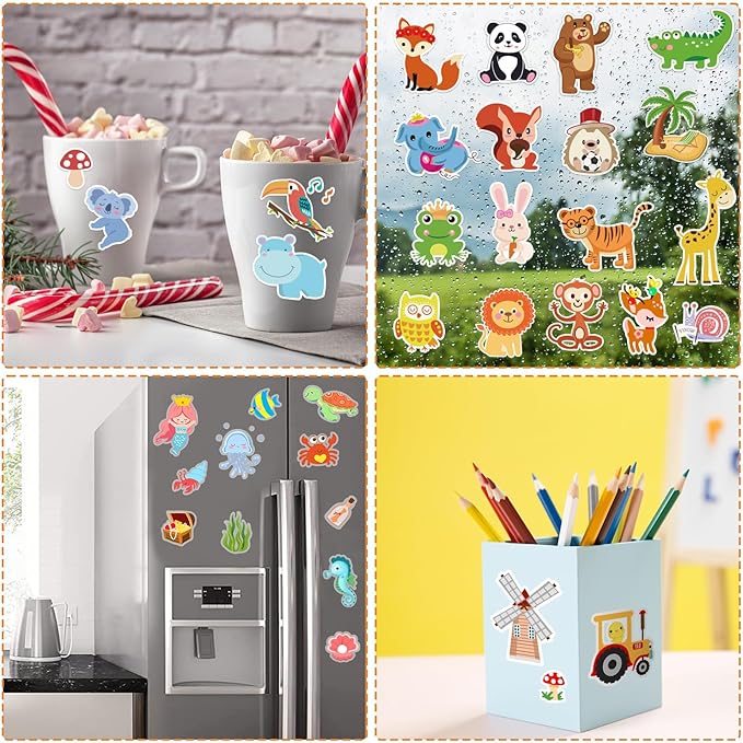 Window Clings Stickers for Kids Window Gel Clings Decals Thick Gel Clings Toddlers and Adults Classroom Home Nursery Airplane Birthday Party Supplies (Farm+Animal+Sea)