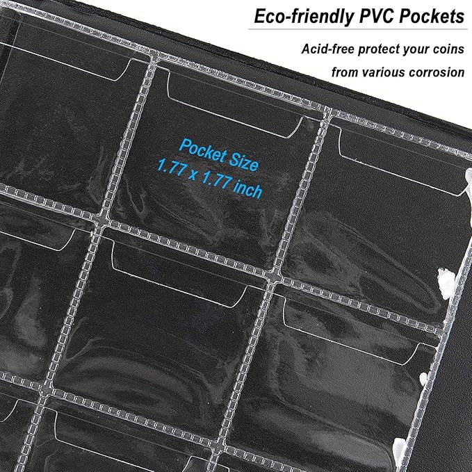 150 Pockets Coin Album, Penny Collecting Book, Souvenir Coins Collection Holder, Ideal for Pressed Pennies Passport, Hobby Coin Collector, Money Specie Display Storage Case (Black)