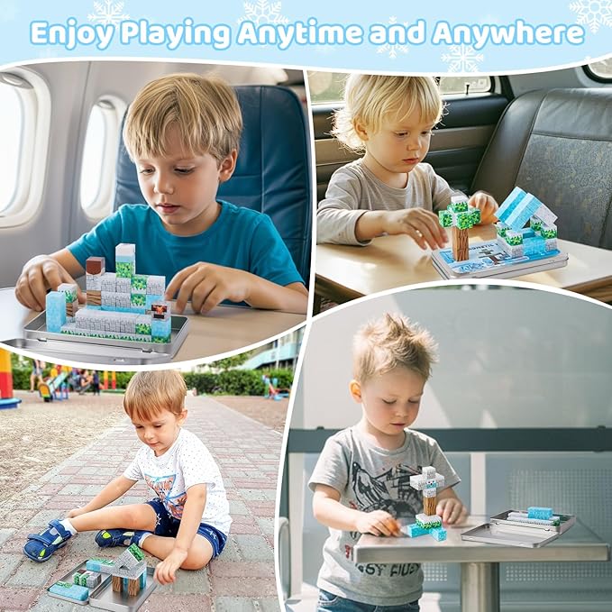 Mini Magnetic Blocks, Travel Magnet Building Toys for Kids, 45 PCS Magnetic Block Toys with Iron Box, Educational STEM Toys for Boy Girl Age 3 4 5 6 7 8 Years Old