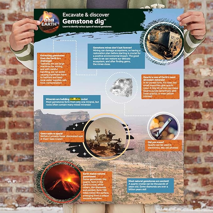 BBC Earth Excavate & Discover Gemstone Dig, Dig Up 9 Real Gemstones & Make Keychains, Rock Digging Excavation Kit, STEM Learning Kit, Kids Science Kit, Great 6 Year Old Boy Birthday Gift, Amazon Kids