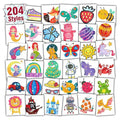 Partywind 204 Glitter Styles Individually Wrapped Sheets Kids Fake Tattoos, Birthday Surprise for Boys and Girls Party Supplies Favors, Waterproof Tattoo Stickers for Goodie Bag Stuffers