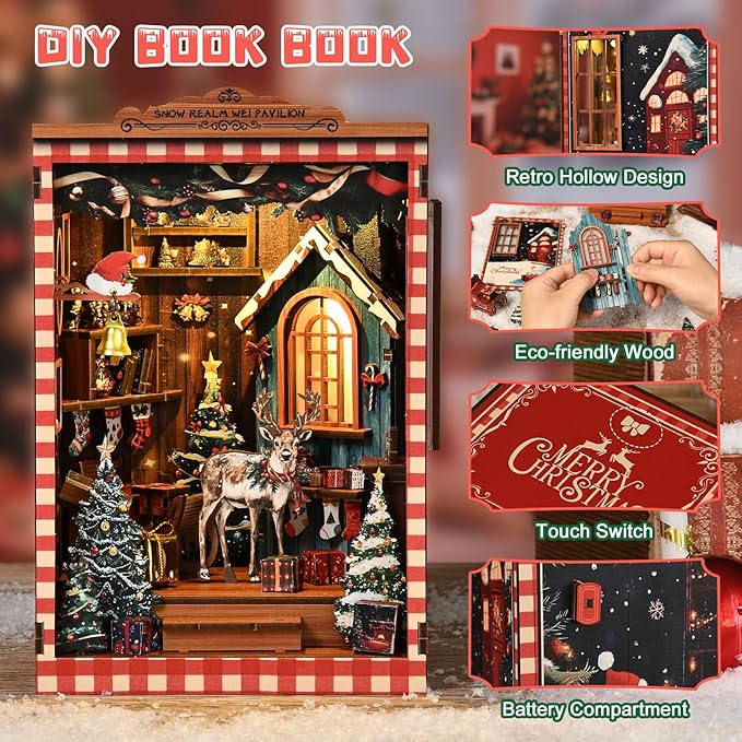 Book Nook Kit - DIY Miniature House Kit Bookshelf Decor 3D Wooden Dollhouses for Adults Teens LED Book Nook Kits for Adults Unique Birthday for Family and Friends