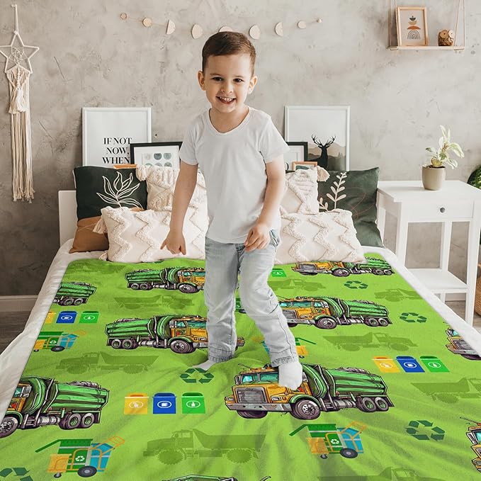 Blanket for Kids Adults Boys Garbage Truck Blanket Gift for Son Birthday - 40x50 Inches Cozy Soft All Season Throw Blankets for Sofa Couch Bed Office