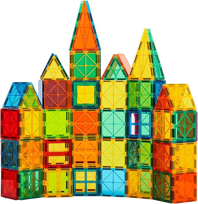 Magnetic Tiles, Magnet Tiles, 100 Pcs Magnetic Building Blocks No Cars, Square Building Castle, Preschool Toys, STEM Stacking Construction Montessori Toys for Kids