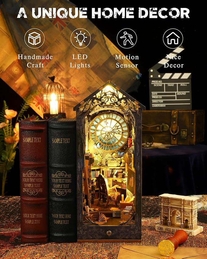 Book Nook Kit Detective Agency, DIY Booknooks Kit for Adults Teens with Sensor Lights, Bookshelf Diorama Miniature Scenes Insert Decor, 3D Wooden Puzzle Miniature House Kit Gifts