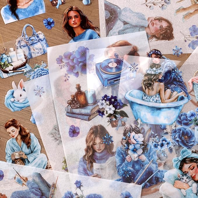Auguro Winter Home Girls Scrapbooking Stickers 20 Sheets Pre-Cut 120 washi Stickers PET People Sticker Books for journaling Scrapbook Supplies Transparent Sticker Books