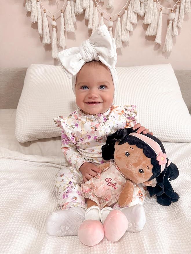 LeyaDoll Personalized Soft Baby Doll Toys (16''), My First Baby Rag Doll for 1 Year-Old Girl Birthday Gift, Christmas Plush Toys Gift for Toddler Kids Infants - Princess Petal