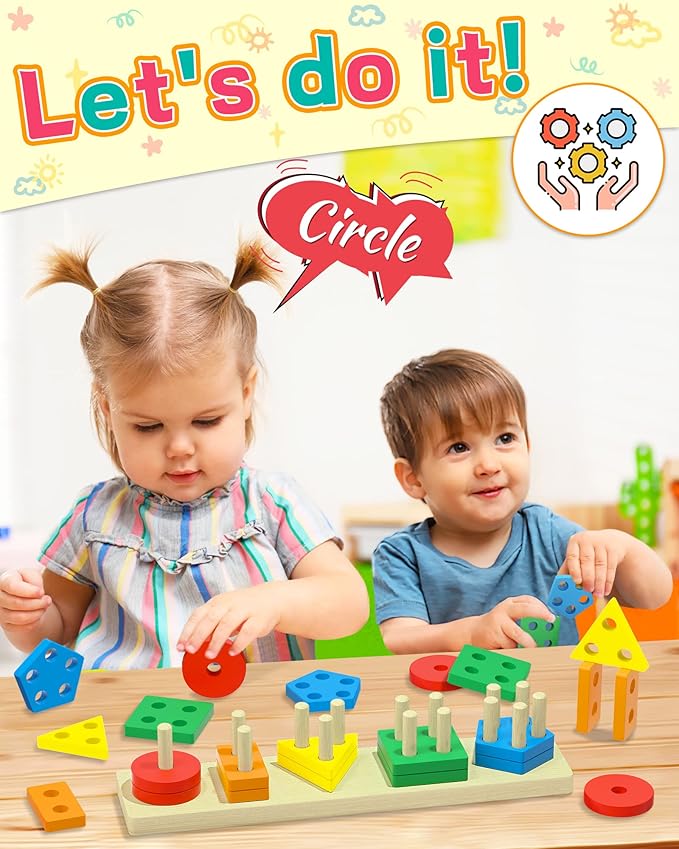 Montessori Toys for 1 2 3 Year Old Boys Girls Gifts, Wooden Shape Sorter Toys for Ages 2-4, Toddler Learning Toy Puzzles Birthday Gift Ages 1-3