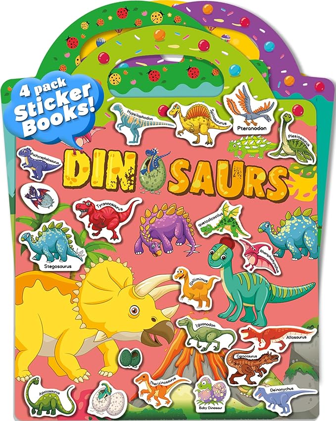 4 Pack Reusable Sticker Book for Toddlers, Toddler Sticker Book for Kids, Toddler Activities Crafts Preschool Learning Travel Birthday Gifts for Boys Girls