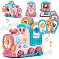 hahaland Musical Toy for Baby Girl Gifts，First Year Activity Musical Train with Talking Flash Cards Bilingual (EN/ES), Educational Learning Toys for Toddlers, Baby Toys 18-36 Months Girl Easter Gifts