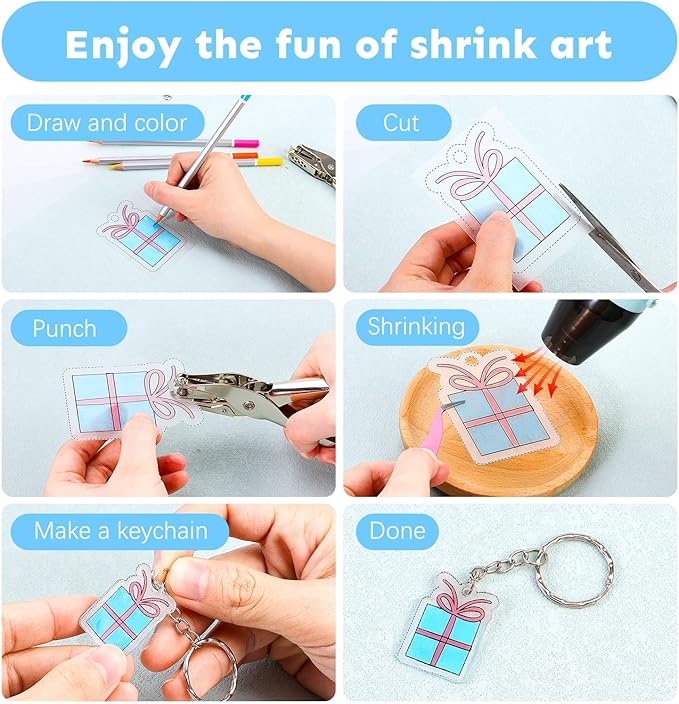 Auihiay 50 pcs Mini Shrink Plastic Sheets, Heat Shrinky Sheet for Kids, DIY Shrinking Art Creative Crafts, Great Mothers Day Gifts Christmas Ornament, 6 x 4 inch / 15 x 10 cm