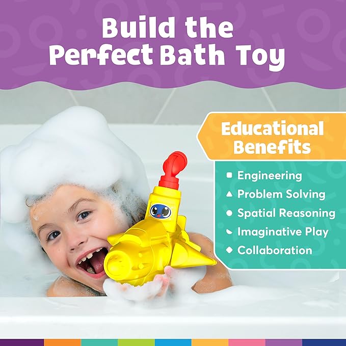 Blockaroo Magnetic Foam Building Blocks - 10-Piece Submarine, Bath Toys for Toddlers, Preschool Toys, Bathtub Toys, Sensory Toys, Blocks for Toddlers 3-5, Engineering Toys for Kids 3-5, Bath Blocks