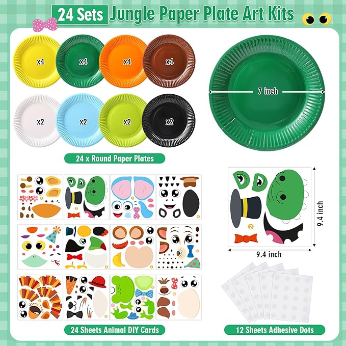 24 Pcs Arts and Crafts for Kids, Halloween Plate Craft Kits Christmas Arts Craft Animal DIY Plate Kit for Halloween Xmas Holiday Party Girl Boy Preschool Classroom DIY Project(Cute)