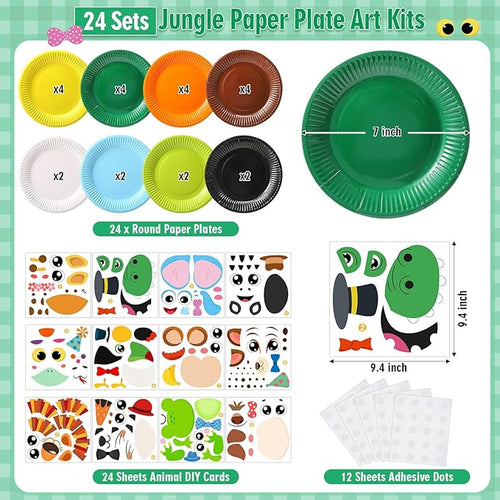 24 Pcs Arts and Crafts for Kids, Halloween Plate Craft Kits Christmas Arts Craft Animal DIY Plate Kit for Halloween Xmas Holiday Party Girl Boy Preschool Classroom DIY Project(Cute)