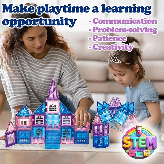 Magnetic Tiles 3D Diamond 102pcs Set | STEM Building Blocks for Kids | Montessori-Inspired Educational Toys | Magnet Building Set for Toddler Learning & Creativity | Gifts for Boys & Girls Ages 3+