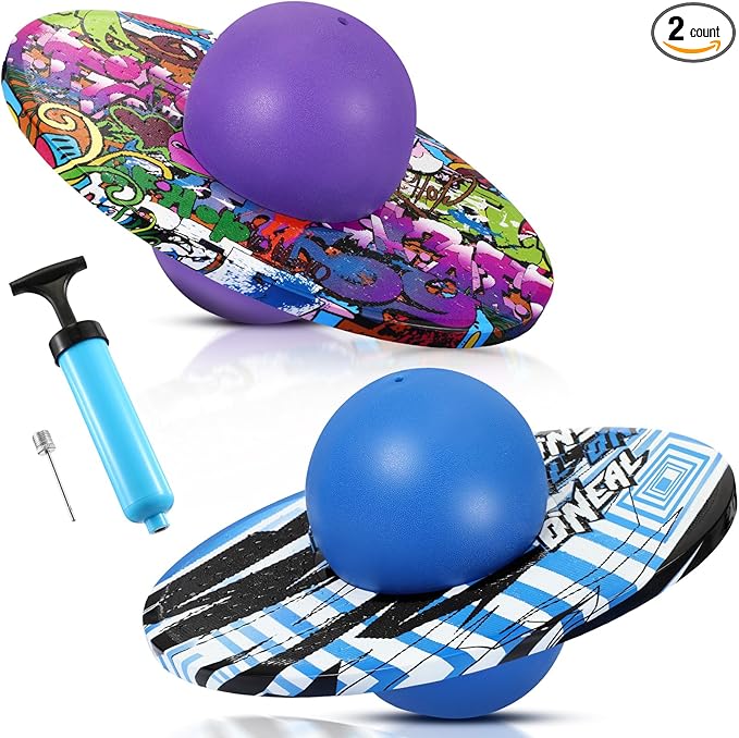 Junkin 2 Pcs Pogo Ball Trick Board Toy Balance Board Pogo Balance Bounce Ball with Pump and Strong Grip Deck for Fun Challenge Fidget Indoor,Outdoor Toys