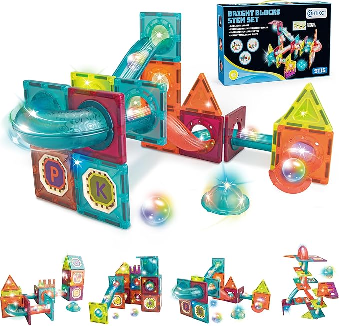 Contixo STEM Building Toys - 65 pcs Marble 3D Magnetic Run Tiles Learning Stacking Educational Building Blocks Set, Creativity Beyond Imagination, Inspirational, Recreational Toy for Kids, Ideal Gifts