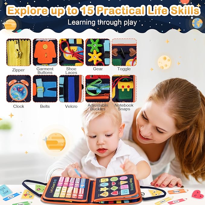 Toddler Busy Board Montessori Toys: for Toddlers 1-3 Year Old Educational Activity Book Sensory Board Travel Toy Ages 2-4 3-5 Learning Fine Motor Skills Preschool Quiet Book Gift for Boys Girls Kids