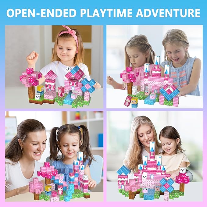 150PCS Magnetic Blocks, Magnet Building Cube Toy, Build 3D Pink Princess Castle Set for Girls, Montessori Sensory Toys for Kids, STEM Educational Toys, Christmas, Children's Day Gift for Boys & Girls