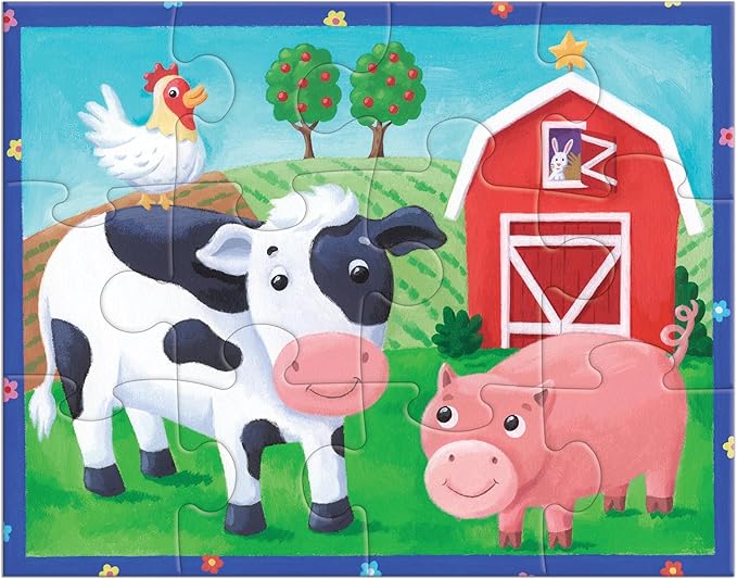 Mudpuppy On the Farm – 12 Piece Puzzle with Reusable Zipper Pouch Featuring Colorful and Fun Illustrations of Farmyard Animals Perfect for Easy Storage and Travel