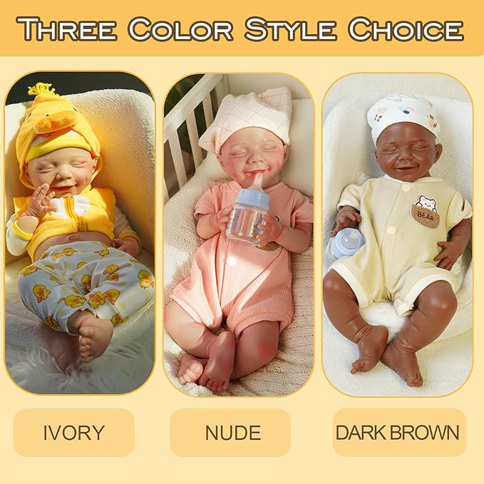 Full Silicone Baby Dolls,17.72 in Silicone Realistic Newborn Baby Doll, Non Vinyl 1:1 Lifelike Reborn Sleeping Dolls (Eve-Nude)