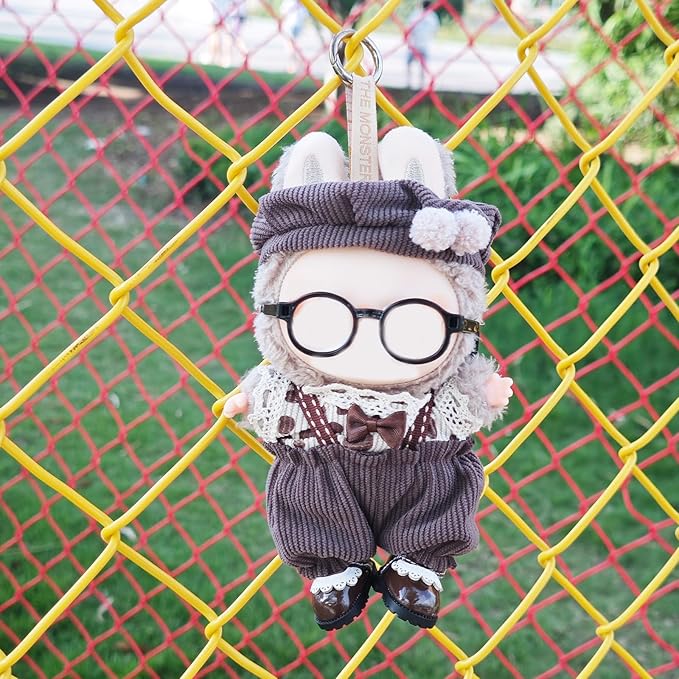 17cm Doll Clothes Set, Cute Boy Outfits for Clothes and Glasses, 7 PCS Cute Hat & Overalls Set Stylish Outfits Exquisite Accessories