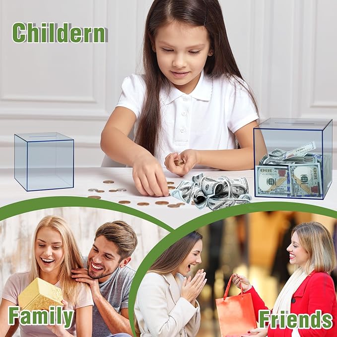 Clear Piggy Bank for Adults/Kids, Acrylic Unopenable Money Box for Cash Coin Saving, Must Break to Open, Money Saving Jar for Adults Boys Girls, Size 7.48''