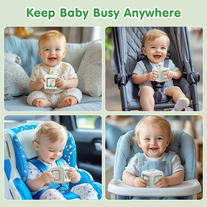 Activity Cube Montessori Toys for 1 Year Old, Sensory Toys Busy Board for Babies 6-12 Months, Car Travel Airplane Toys for Toddlers 1-3, Birthday Gift for 1 Year Old Boys Girls, Green