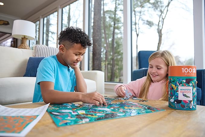 Crocodile Creek 100-Piece Jigsaw Puzzle for Kids Ages 5 and Up - Fun and Educational Table or Floor Holographic Foil Puzzle - Heavy-Duty Box for Storage - Dinosaur World - 24" x 18" Finished