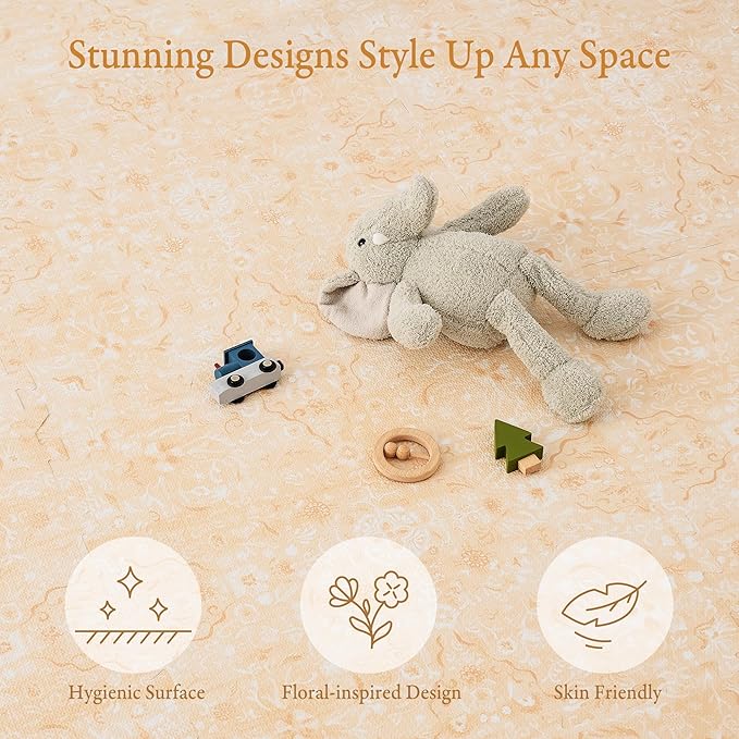 PopsyKosy Premium Exercise & Baby Foam Play Mats - Stylish & Large Non-Toxic Odorless Floor Mat - 6 Tiles - Spacious 6ft x 4ft - Peel-Resistant Reinforced - Soft Thick, Waterproof - Light Apricot