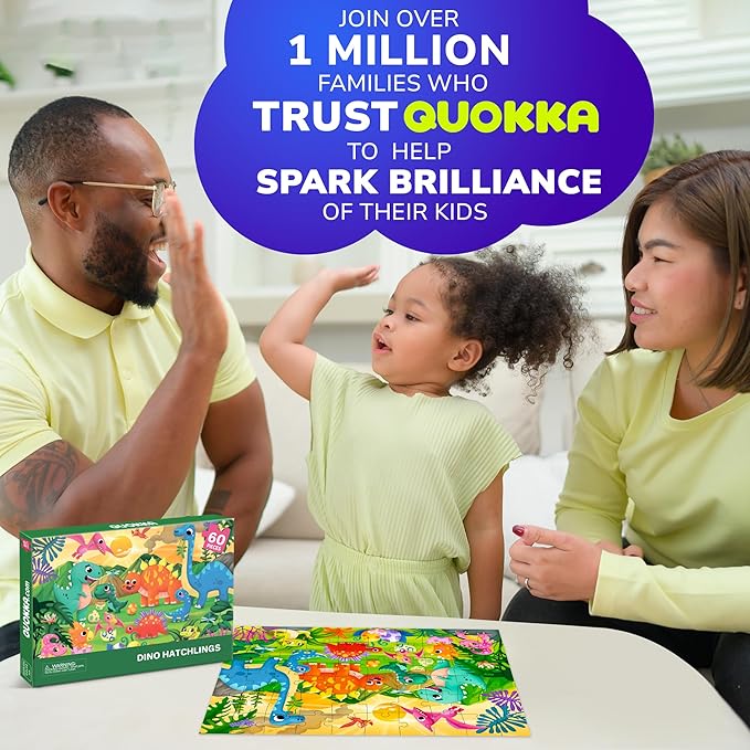 QUOKKA Puzzles for Kids Ages 4-6 – 60 Piece Jigsaw Puzzles for Toddlers Ages 3-5 with Dinosaurs – Quiet Time Toy for Preschoolers 2-4 – FSC Certified Educational Learning Game for Boys and Girls
