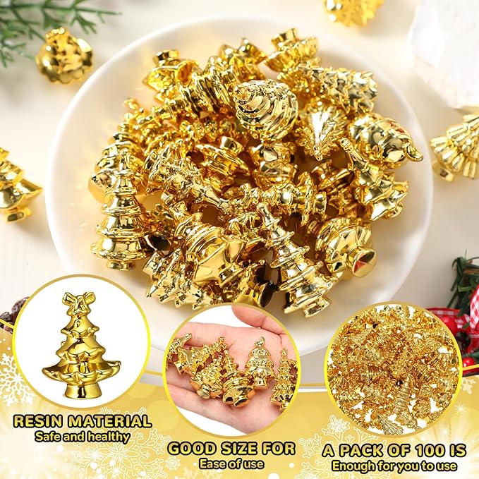 Thyle 140 Pcs Mini Golden Christmas Trees for Xmas Decorations Christmas Vase Filler Small Golden Xmas Tree Statue for Home Table Scatters Favor Vase Filler