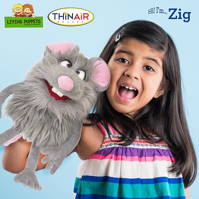 Living Puppets 14-Inch Friendly Grey Monster Hand Puppet - Fine European Design, Ultra-Soft and Cuddly, Promotes Child Development, Safety Certified, Teacher-Recommended for Boys and Girls